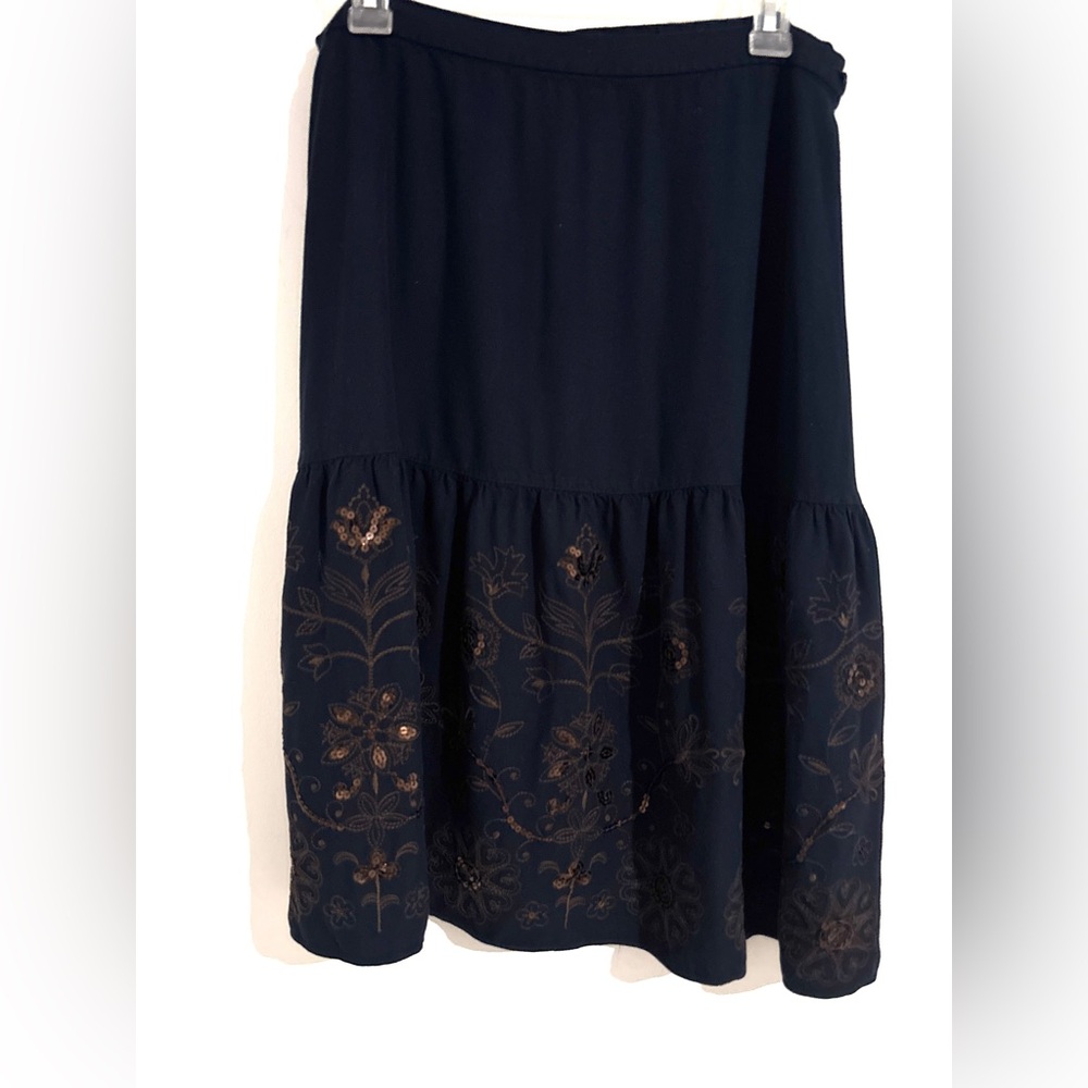 Coldwater Creek‎ Size L Dark Cottagecore Elegant Black Floral Embroidered Skirt